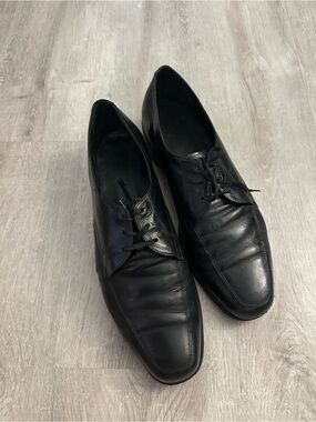 Vintage Florsheim Richfield black leather Moc-Toe shoes, Size 13B